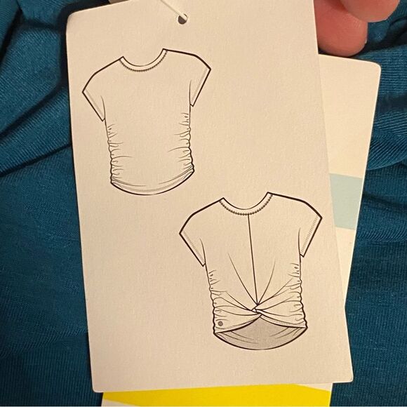 Zella NWT Cropped Tee Wear 2 Ways Crew Neck Womens Size XL Teal Blue Cap Sleeve - Picture 8 of 8